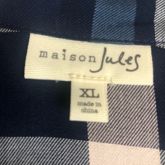 Maison Jules XL Navy Plaid Cuffed Collared Dress - Picture 9 of 13